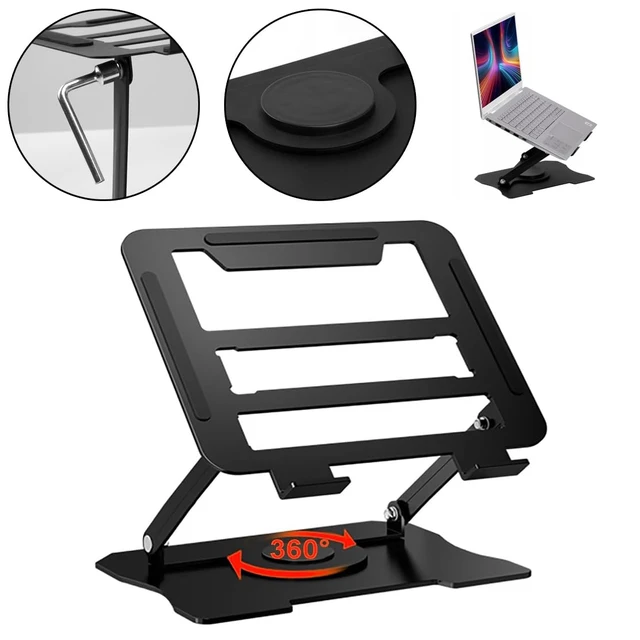 Alt view image 2 of 7 - Adjustable Laptop Stand, Portable 360° Rotating & Foldable Metal Laptop Riser, Collapsible Travel Laptop Stand for 10-16" Notebooks, Ergonomic Laptop Holder