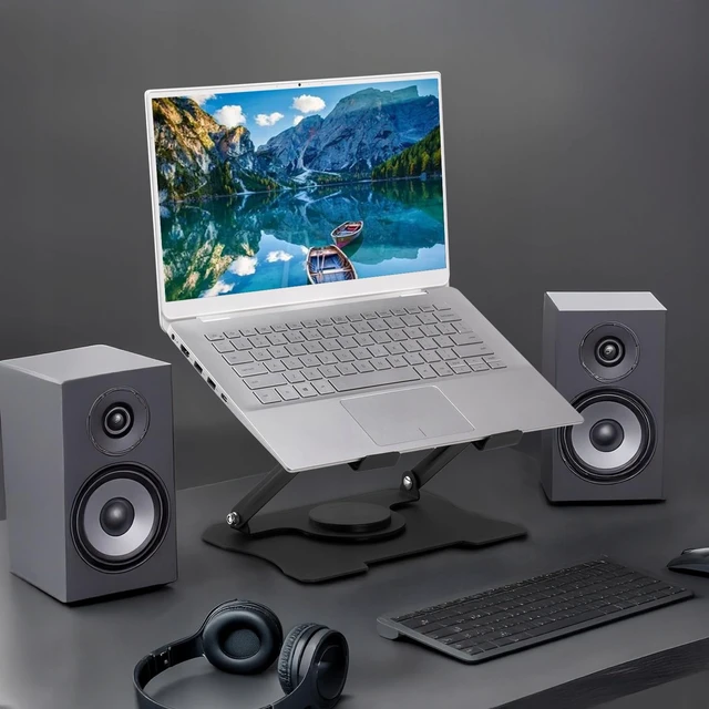 Alt view image 7 of 7 - Adjustable Laptop Stand, Portable 360° Rotating & Foldable Metal Laptop Riser, Collapsible Travel Laptop Stand for 10-16" Notebooks, Ergonomic Laptop Holder
