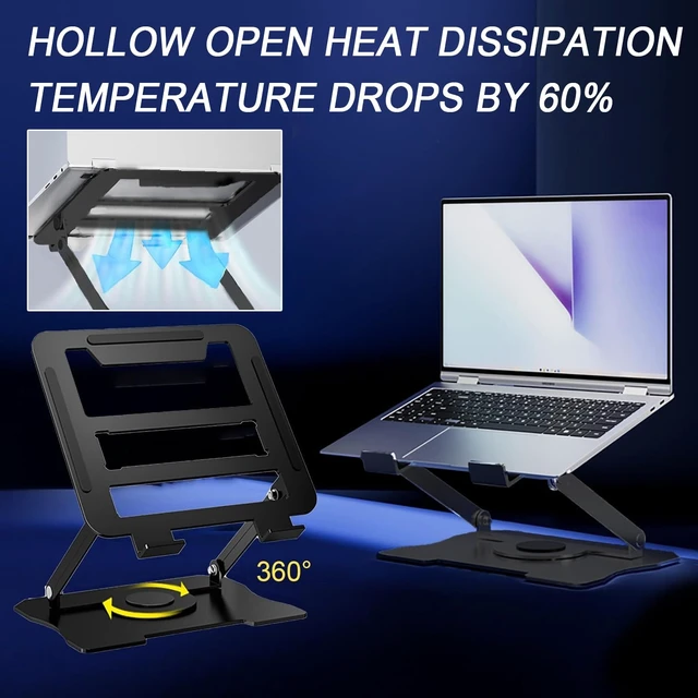 Alt view image 6 of 7 - Adjustable Laptop Stand, Portable 360° Rotating & Foldable Metal Laptop Riser, Collapsible Travel Laptop Stand for 10-16" Notebooks, Ergonomic Laptop Holder