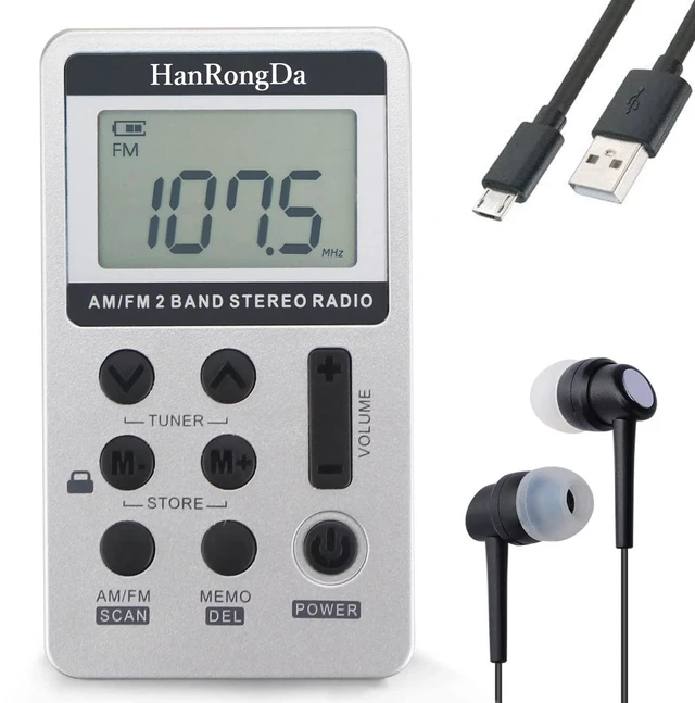 Main image of Portable Radio AM/FM Receiver with Excellent Reception and Stereo Sound, Pocket Radios with 58 Preset Stations, Built-in 500mAh Battery for Walking, Jogging, Mowing and Traveling HRD-103