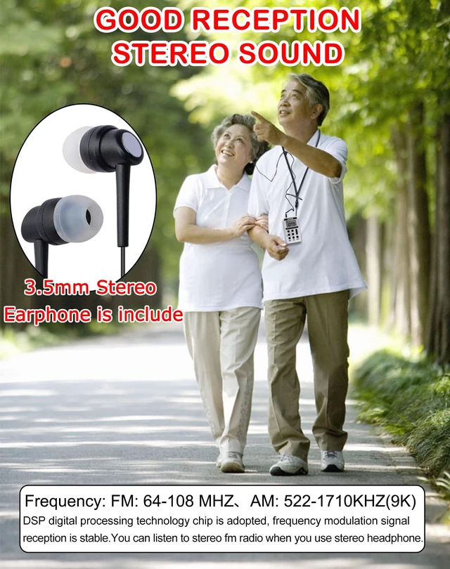 Alt view image 3 of 6 - Portable Radio AM/FM Receiver with Excellent Reception and Stereo Sound, Pocket Radios with 58 Preset Stations, Built-in 500mAh Battery for Walking, Jogging, Mowing and Traveling HRD-103