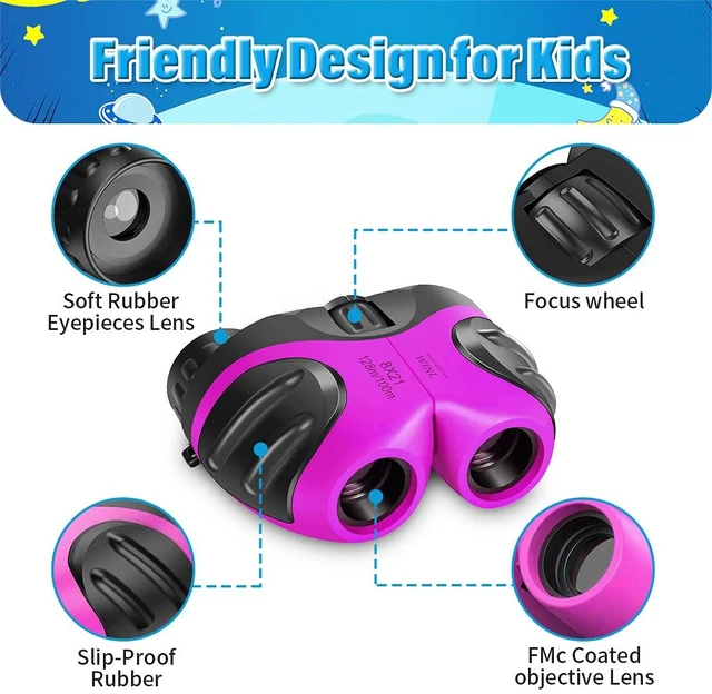 Alt view image 3 of 7 - VNVDFLM Binoculars Toys for Children,Birthday Gifts for 4-9 Years Old Boys for Outdoor Play,5-12 Years Old Girls Presents,Best Gift for Kids Hunting,Learning (Pink)