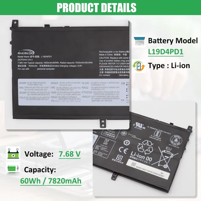 Alt view image 2 of 7 - L19C4PD1 Battery Replacement for Lenovo Yoga C640-13IML LTE For IdeaPad Yoga 6-13ARE05 6-13ALC6 Series, 5B10U65274 5B10U65275 5B10W67329 5B10W67385 L19D4PD1 L19M4PD1 L19L4PD1 7.68V 60Wh