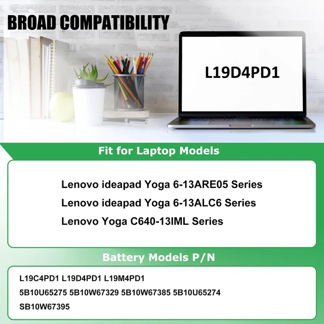 Alt view image 3 of 7 - L19C4PD1 Battery Replacement for Lenovo Yoga C640-13IML LTE For IdeaPad Yoga 6-13ARE05 6-13ALC6 Series, 5B10U65274 5B10U65275 5B10W67329 5B10W67385 L19D4PD1 L19M4PD1 L19L4PD1 7.68V 60Wh