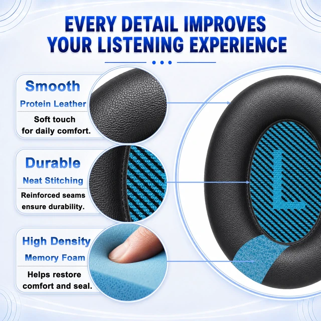 Alt view image 5 of 7 - Replacement Ear Pads for Bose QC35/QC35 II Wireless Headphones Extra-Thick and Durable Cushion, Soft Protein Leather and Slow-rebound Memory Foam for Long-Lasting Comfort, Easy to Replace