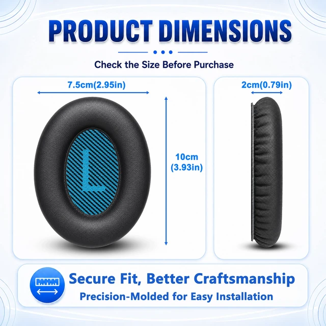 Alt view image 6 of 7 - Replacement Ear Pads for Bose QC35/QC35 II Wireless Headphones Extra-Thick and Durable Cushion, Soft Protein Leather and Slow-rebound Memory Foam for Long-Lasting Comfort, Easy to Replace