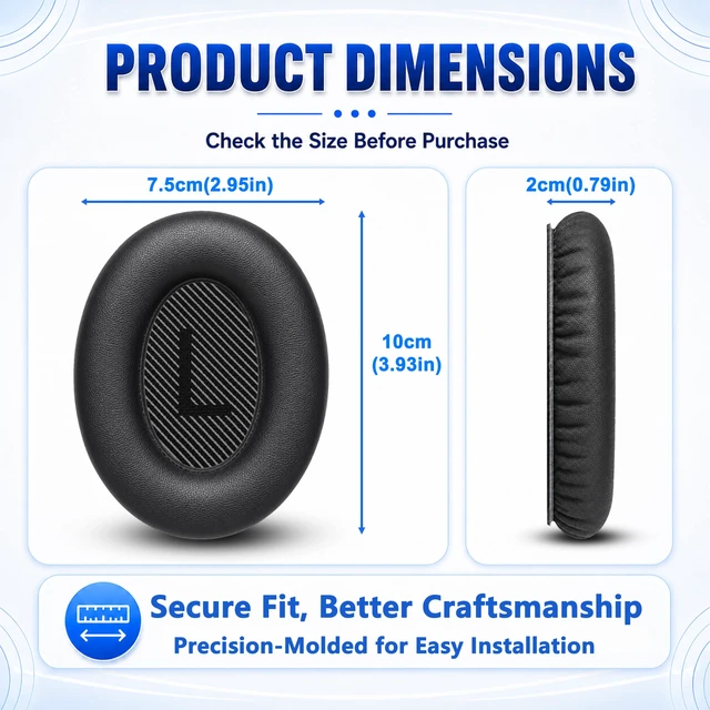Alt view image 6 of 7 - Replacement Ear Pads for Bose QC35/QC35 II Wireless Headphones Extra-Thick and Durable Cushion, Soft Protein Leather and Slow-rebound Memory Foam for Long-Lasting Comfort, Easy to Replace
