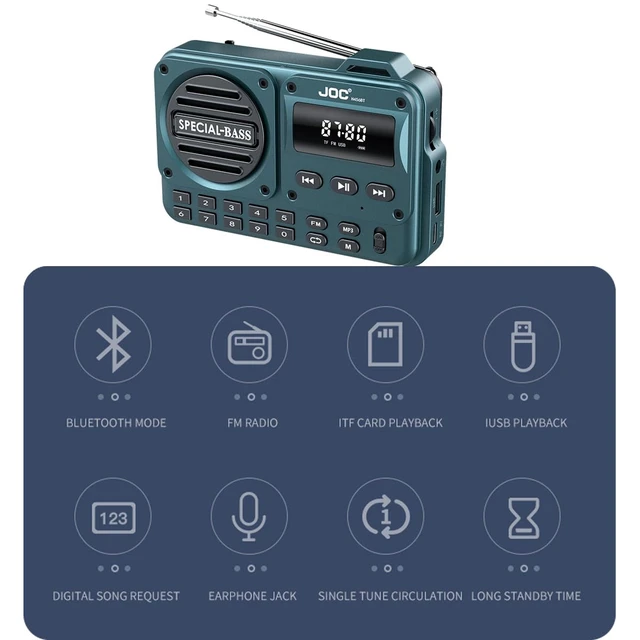 Alt view image 4 of 7 - Portable AM/FM Transistor Radio with Loud Speaker Compact Emergency Radio with Bluetooth TF Cards Strong Reception LED Display for Indoor,Outdoor,Seniors Small Gift