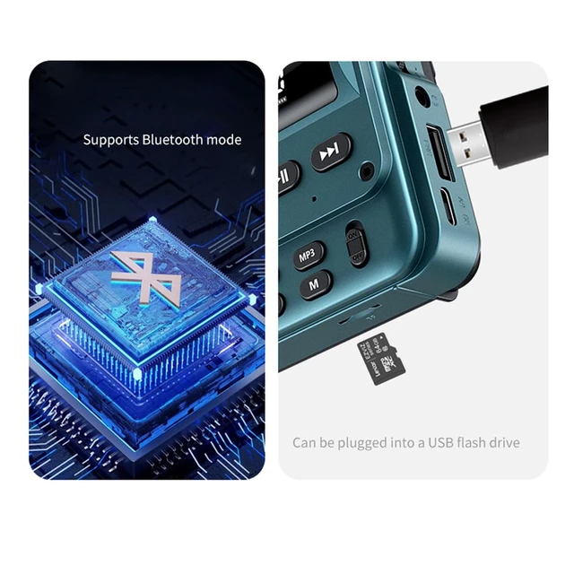 Alt view image 3 of 7 - Portable AM/FM Transistor Radio with Loud Speaker Compact Emergency Radio with Bluetooth TF Cards Strong Reception LED Display for Indoor,Outdoor,Seniors Small Gift