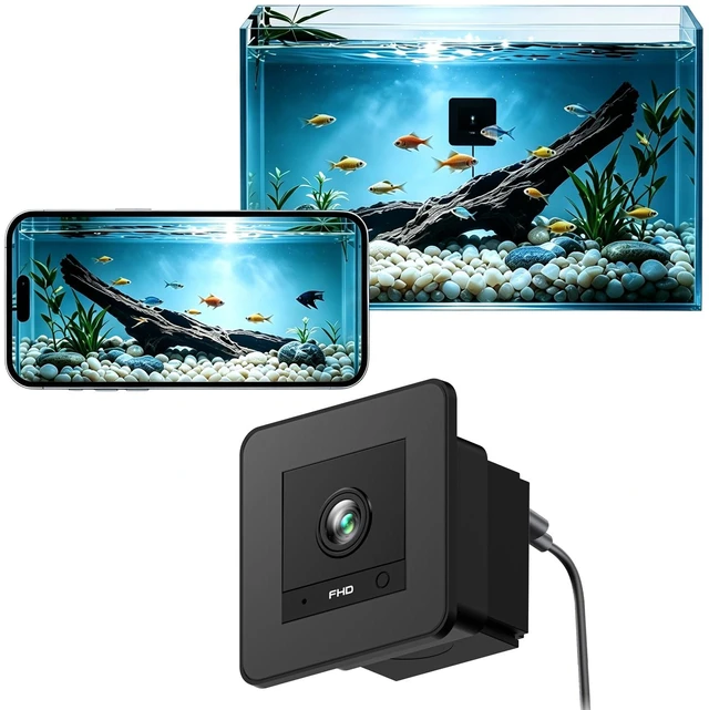 Main image of Aquarium Camera, 2K HD for Fish, Lizard, Reptiles Terrarium, 140° Wide-Angle with Anti-Glare, Night Vision, WiFi Pet Camera with AI Motion Detection, 2-Way Audio, 24/7 Cloud/SD Recording S20M1 (Black)