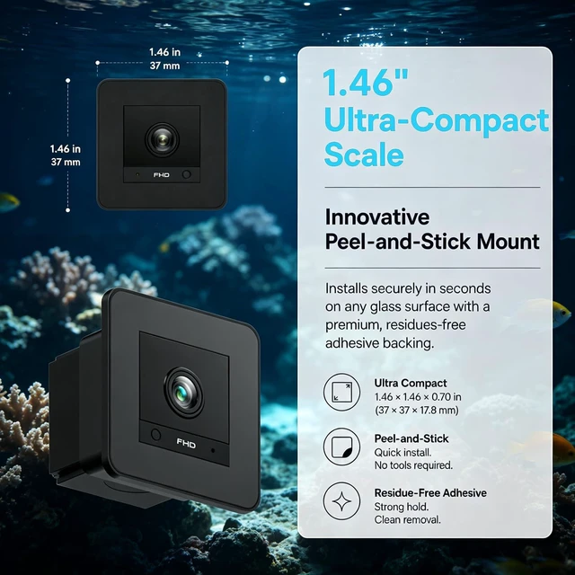 Alt view image 3 of 6 - Aquarium Camera, 2K HD for Fish, Lizard, Reptiles Terrarium, 140° Wide-Angle with Anti-Glare, Night Vision, WiFi Pet Camera with AI Motion Detection, 2-Way Audio, 24/7 Cloud/SD Recording S20M1 (Black)