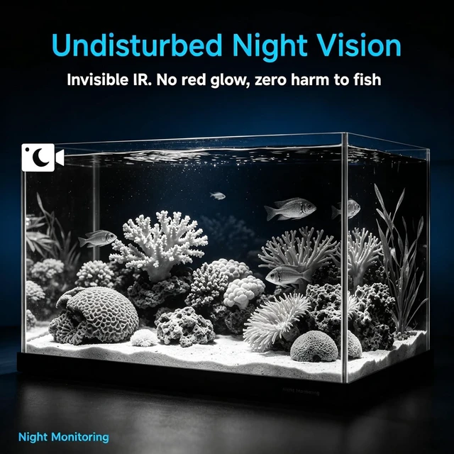 Alt view image 4 of 6 - Aquarium Camera, 2K HD for Fish, Lizard, Reptiles Terrarium, 140° Wide-Angle with Anti-Glare, Night Vision, WiFi Pet Camera with AI Motion Detection, 2-Way Audio, 24/7 Cloud/SD Recording S20M1 (Black)
