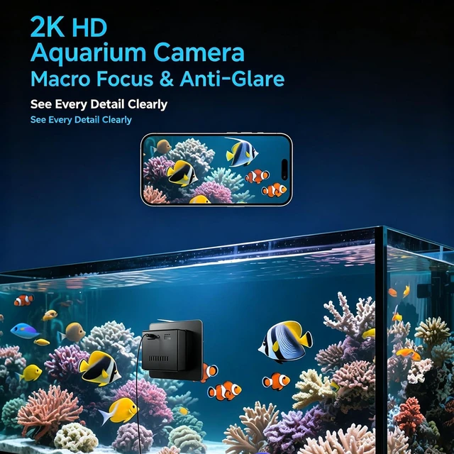 Alt view image 2 of 6 - Aquarium Camera, 2K HD for Fish, Lizard, Reptiles Terrarium, 140° Wide-Angle with Anti-Glare, Night Vision, WiFi Pet Camera with AI Motion Detection, 2-Way Audio, 24/7 Cloud/SD Recording S20M1 (Black)