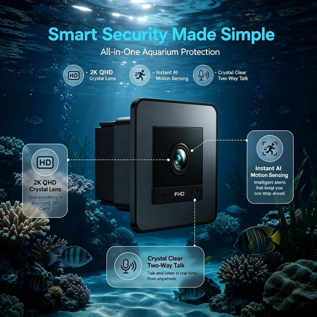 Alt view image 5 of 6 - Aquarium Camera, 2K HD for Fish, Lizard, Reptiles Terrarium, 140° Wide-Angle with Anti-Glare, Night Vision, WiFi Pet Camera with AI Motion Detection, 2-Way Audio, 24/7 Cloud/SD Recording S20M1 (Black)