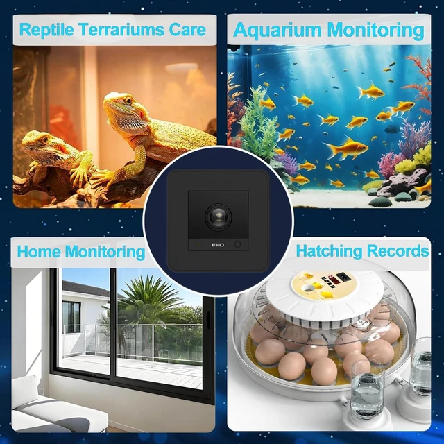 Alt view image 6 of 6 - Aquarium Camera, 2K HD for Fish, Lizard, Reptiles Terrarium, 140° Wide-Angle with Anti-Glare, Night Vision, WiFi Pet Camera with AI Motion Detection, 2-Way Audio, 24/7 Cloud/SD Recording S20M1 (Black)