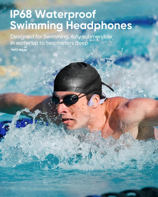 Alt view image 2 of 7 - Swimming Headphones, Bone Conduction Headphones Bluetooth 6.1, IP68 Waterproof Swimming Headphone Underwater, Wireless Sport Open Earphones with MP3 Mode 8GB Memory for Running, Surfing, Purple