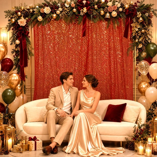 Alt view image 3 of 7 - Red Tulle Backdrop Curtains with Gold Foil 15x8ft Sheer Curtain 3 Panels Gold Foil Finish Red Backdrop Curtain Shimmer Backdrop Cloth, Glitter Backdrop Drapes for Red Themed Party