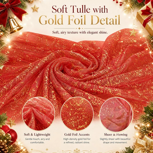 Alt view image 4 of 7 - Red Tulle Backdrop Curtains with Gold Foil 15x8ft Sheer Curtain 3 Panels Gold Foil Finish Red Backdrop Curtain Shimmer Backdrop Cloth, Glitter Backdrop Drapes for Red Themed Party