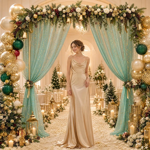Alt view image 3 of 7 - Green Tulle Backdrop Curtains with Gold Foil 15x8ft Sheer Curtain 3 Panels Gold Foil Finish Green Backdrop Curtain Shimmer Backdrop Cloth, Glitter Backdrop Drapes for Green Themed Party