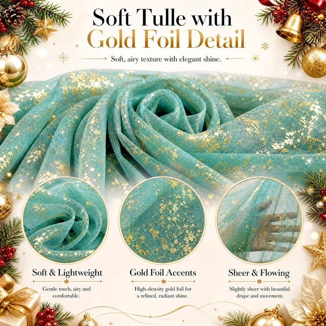 Alt view image 4 of 7 - Green Tulle Backdrop Curtains with Gold Foil 15x8ft Sheer Curtain 3 Panels Gold Foil Finish Green Backdrop Curtain Shimmer Backdrop Cloth, Glitter Backdrop Drapes for Green Themed Party
