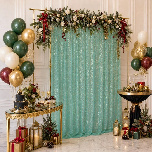 Alt view image 7 of 7 - Green Tulle Backdrop Curtains with Gold Foil 15x8ft Sheer Curtain 3 Panels Gold Foil Finish Green Backdrop Curtain Shimmer Backdrop Cloth, Glitter Backdrop Drapes for Green Themed Party