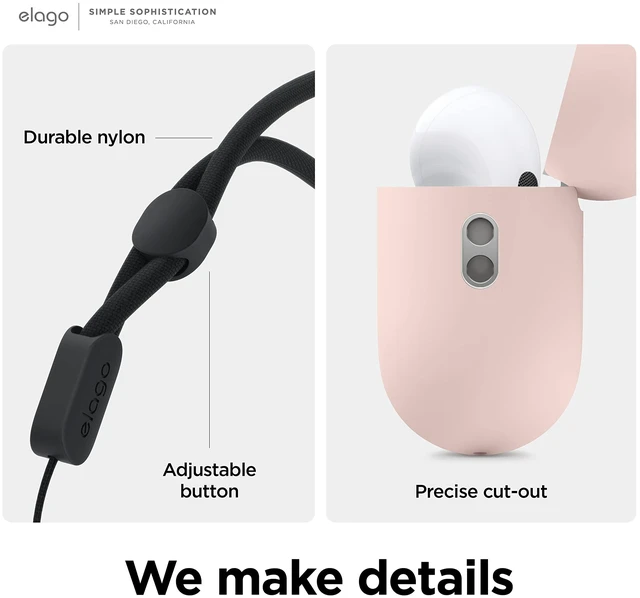 Alt view image 7 of 7 - Liquid Hybrid Case for AirPods Pro 2 With Lanyard, triple Layer Protection, Dust Resistant, Shockproof (Pink)