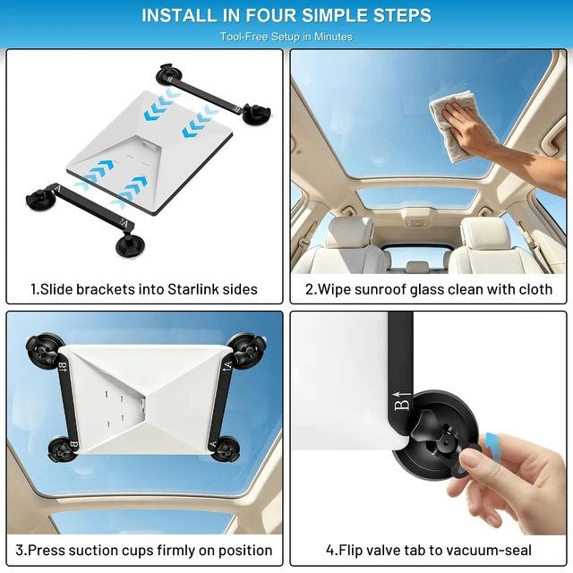 Alt view image 6 of 7 - Starlink Mini Car Mount Suction Cup Holder for Window & Sunroof, Secure Vehicle Mounting Kit with 2 Spare Cups and Anti-Slip Pad, Starlink Mini Accessories for RV, Truck, Boat, Black