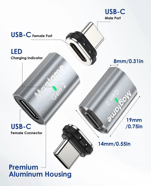 Alt view image 3 of 7 - Gen 2 Magnetic USB C Adapter 240W 24Pin, 2Pack Dual-Use USB C Extender 4K USBC Magnetic Adapter Straight Up to 40Gbps, 4K Display, Port Guard for iPhone 18 17 Series, Laptop, Steam Deck, USB 4 Device