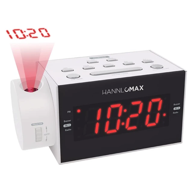 Alt view image 2 of 3 - HX-109CR Alarm Clock Radio, Clock Projection (White) FM Radio, Digital Clock, Dual Alarm, 1.2 Red LED Display, USB Port for 1A Charging, Aux-in