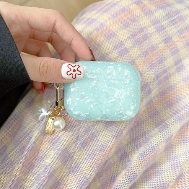 Alt view image 2 of 6 - for Cute Glitter Airpod Pro 3 Case - Bling Shell Pattern Design Soft TPU Protective Cover with Shell Pearl Keychain Compatible with Airpods Pro 3 Generation 2025 Released, Blue