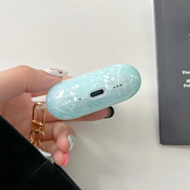 Alt view image 5 of 6 - for Cute Glitter Airpod Pro 3 Case - Bling Shell Pattern Design Soft TPU Protective Cover with Shell Pearl Keychain Compatible with Airpods Pro 3 Generation 2025 Released, Blue