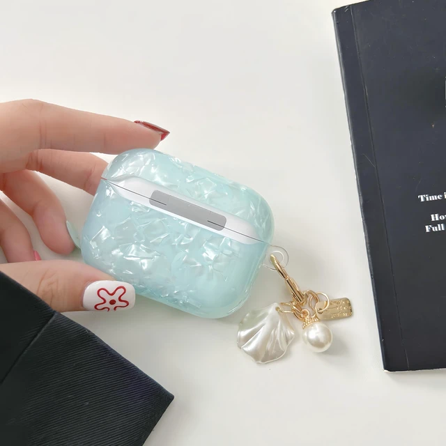 Alt view image 4 of 6 - for Cute Glitter Airpod Pro 3 Case - Bling Shell Pattern Design Soft TPU Protective Cover with Shell Pearl Keychain Compatible with Airpods Pro 3 Generation 2025 Released, Blue