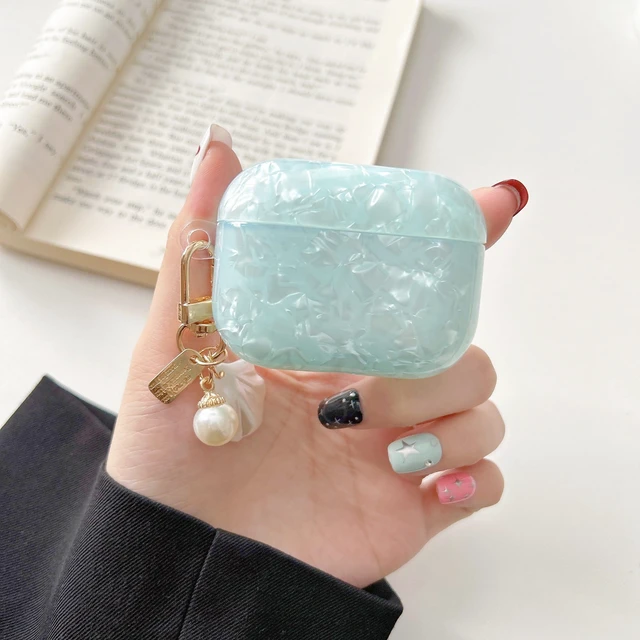 Alt view image 3 of 6 - for Cute Glitter Airpod Pro 3 Case - Bling Shell Pattern Design Soft TPU Protective Cover with Shell Pearl Keychain Compatible with Airpods Pro 3 Generation 2025 Released, Blue