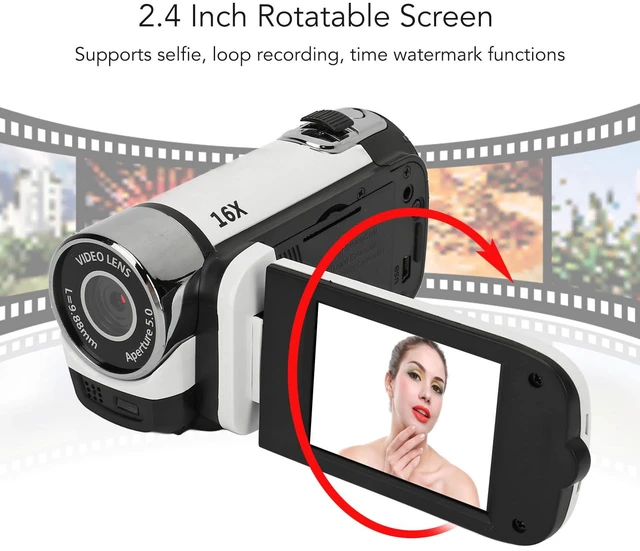 Alt view image 2 of 7 - 16MP Digital Camera, 2.4 1080P 16X Zoom Rotatable Screen Camcorder with Fill Light, Video Vlogging USB Camera for Travel, Wedding, Campus Records, etc. (White)