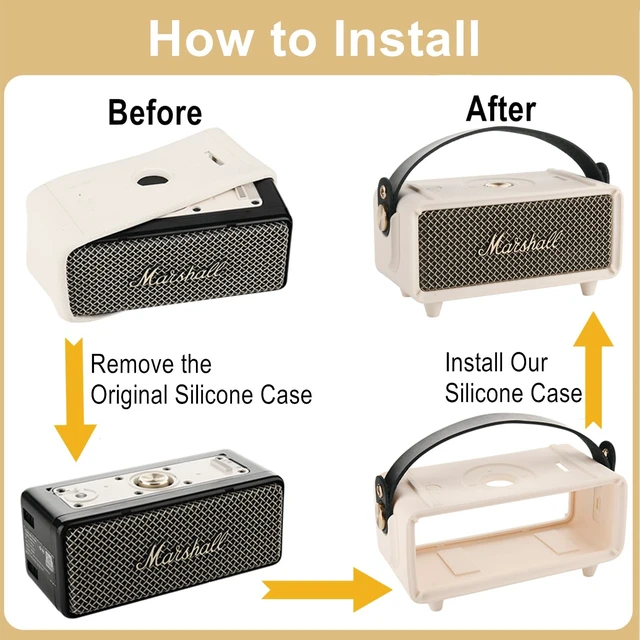 Alt view image 2 of 7 - Silicone Cover Case for Marshall Emberton II Speaker, Protective Skin Cover Travel Carrying Case Replacement Speaker Sleeve with Handle Strap and Shoulder Strap (Case Only)(Cream)