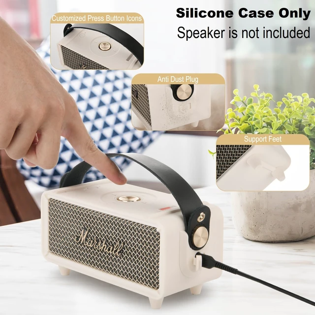 Alt view image 4 of 7 - Silicone Cover Case for Marshall Emberton II Speaker, Protective Skin Cover Travel Carrying Case Replacement Speaker Sleeve with Handle Strap and Shoulder Strap (Case Only)(Cream)