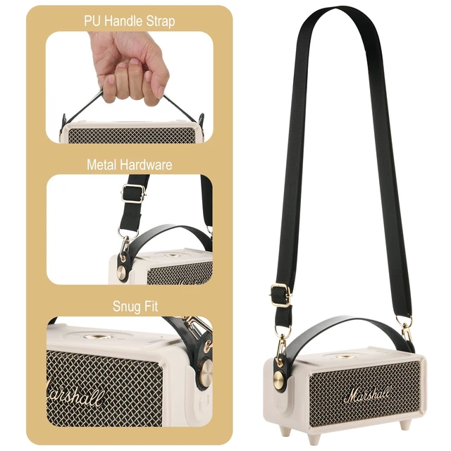 Alt view image 5 of 7 - Silicone Cover Case for Marshall Emberton II Speaker, Protective Skin Cover Travel Carrying Case Replacement Speaker Sleeve with Handle Strap and Shoulder Strap (Case Only)(Cream)