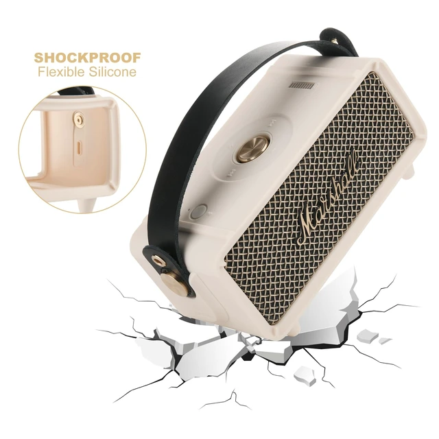 Alt view image 6 of 7 - Silicone Cover Case for Marshall Emberton II Speaker, Protective Skin Cover Travel Carrying Case Replacement Speaker Sleeve with Handle Strap and Shoulder Strap (Case Only)(Cream)