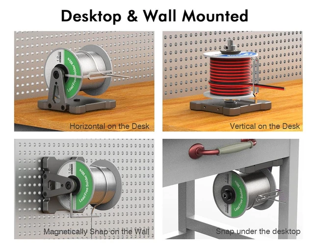 Alt view image 3 of 6 - Reel Stand, Dispenser for Solder Wire Spool, Electric Magnet Wire Roll and other String Cord Chain Rolls, Aluminum Desktop and Wall Mount Holder Bracket for PCB Soldering Craft Work