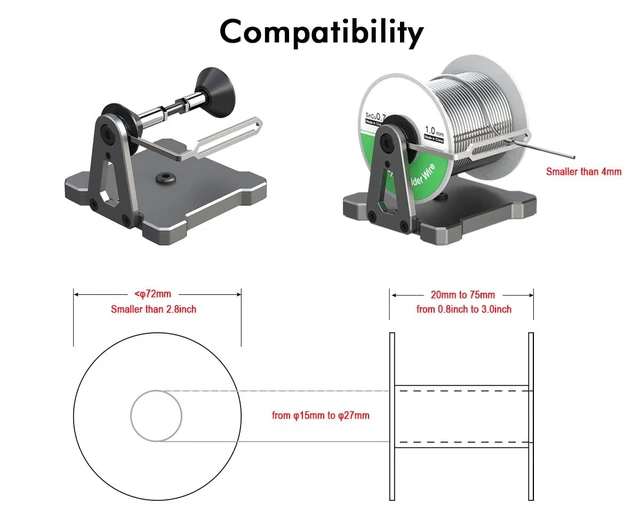 Alt view image 4 of 6 - Reel Stand, Dispenser for Solder Wire Spool, Electric Magnet Wire Roll and other String Cord Chain Rolls, Aluminum Desktop and Wall Mount Holder Bracket for PCB Soldering Craft Work