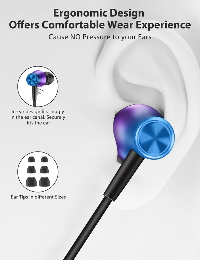 Alt view image 5 of 7 - USB C Wired Earbuds Right Angle Headphones with Mic Gradient Purple In-Ear Headset, Magnetic Snap, Hi Fi Stereo Sound, Phone & Music Control, USB C Earphones for iPhone 18Pro Galaxy S26 FE/iPad