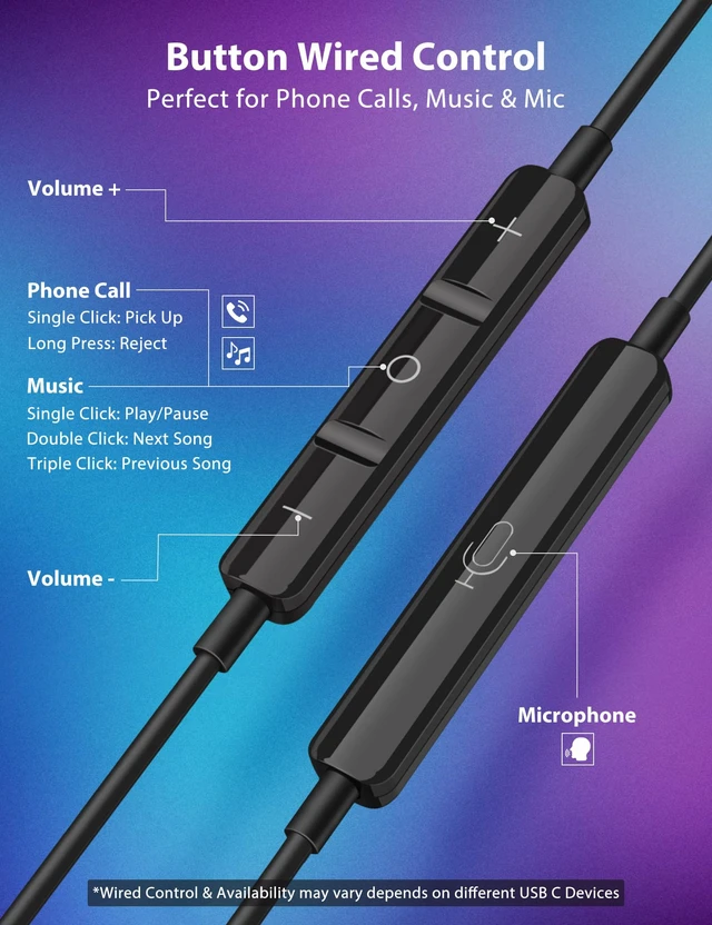 Alt view image 6 of 7 - USB C Wired Earbuds Right Angle Headphones with Mic Gradient Purple In-Ear Headset, Magnetic Snap, Hi Fi Stereo Sound, Phone & Music Control, USB C Earphones for iPhone 18Pro Galaxy S26 FE/iPad