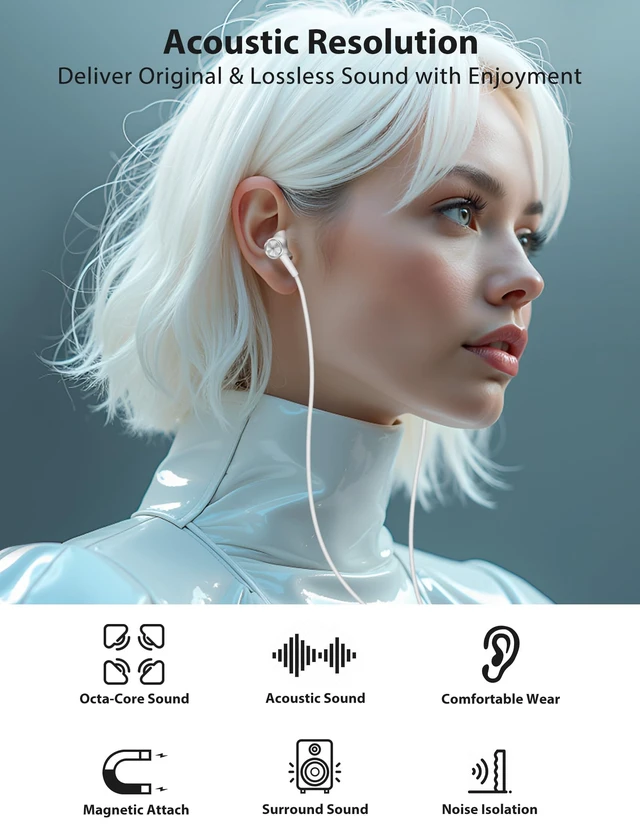 Alt view image 2 of 7 - USB C Wired Earbuds Right Angle Headphones with Mic Magnetic Silver USB C In Ear Magnetic Headphone Stereo Remote Control Corded Type C Earphones for iPhone 18 Pro Galaxy S26 S25 for iPad Pro