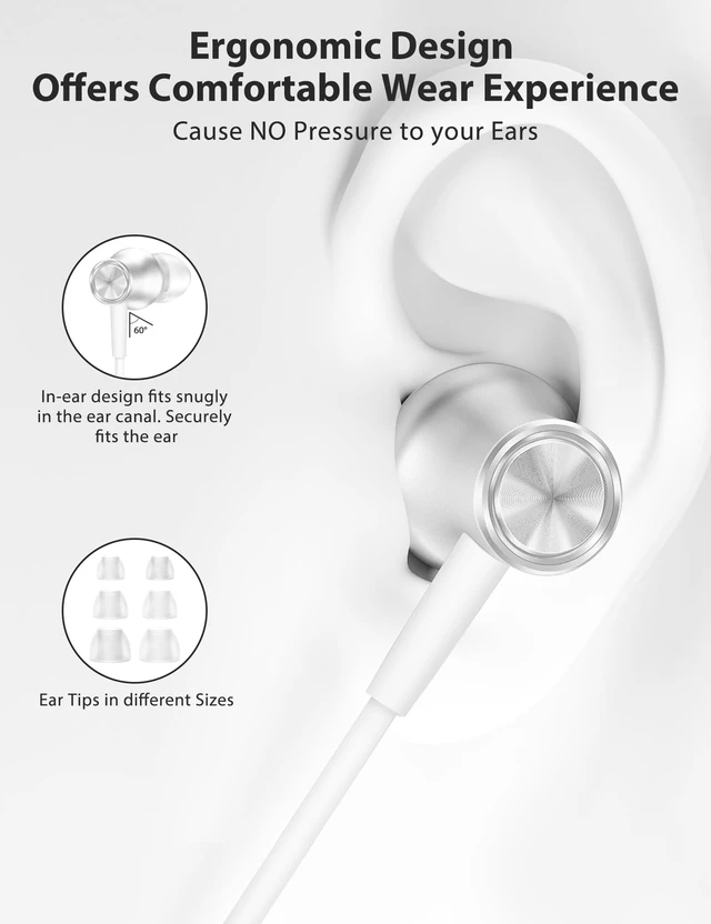 Alt view image 5 of 7 - USB C Wired Earbuds Right Angle Headphones with Mic Magnetic Silver USB C In Ear Magnetic Headphone Stereo Remote Control Corded Type C Earphones for iPhone 18 Pro Galaxy S26 S25 for iPad Pro