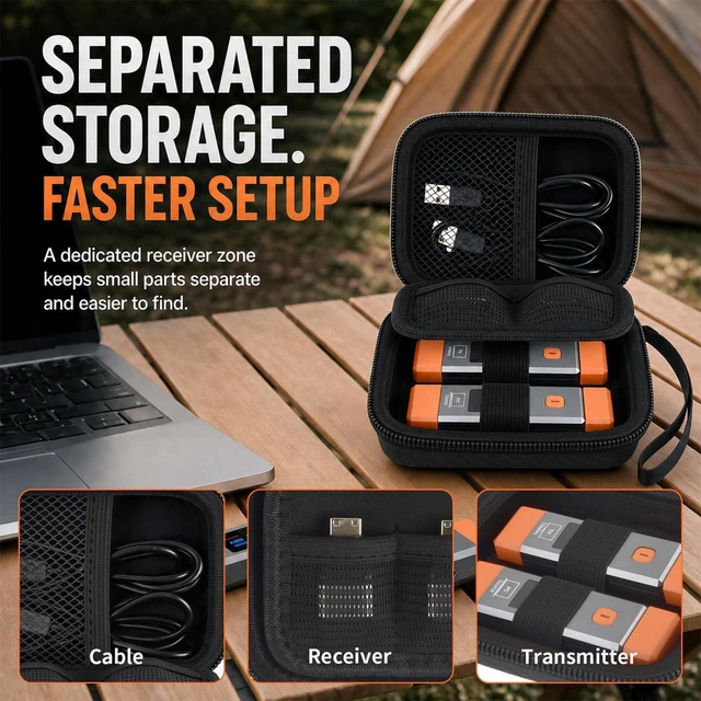 Alt view image 3 of 7 - Hard Case for ANJCTDD/for BRAIDOL/for Qisoable Wireless HDMI Transmitter for EVATEK/ for KVZOO, Elastic Hold-Down Straps, Separate Receiver Divider, Mesh Cable Pocket, Wrist Strap, Case Only