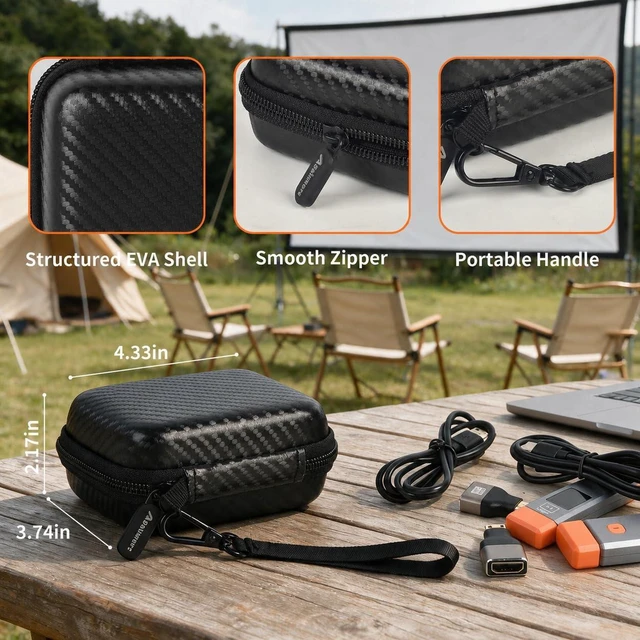 Alt view image 5 of 7 - Hard Case for ANJCTDD/for BRAIDOL/for Qisoable Wireless HDMI Transmitter for EVATEK/ for KVZOO, Elastic Hold-Down Straps, Separate Receiver Divider, Mesh Cable Pocket, Wrist Strap, Case Only