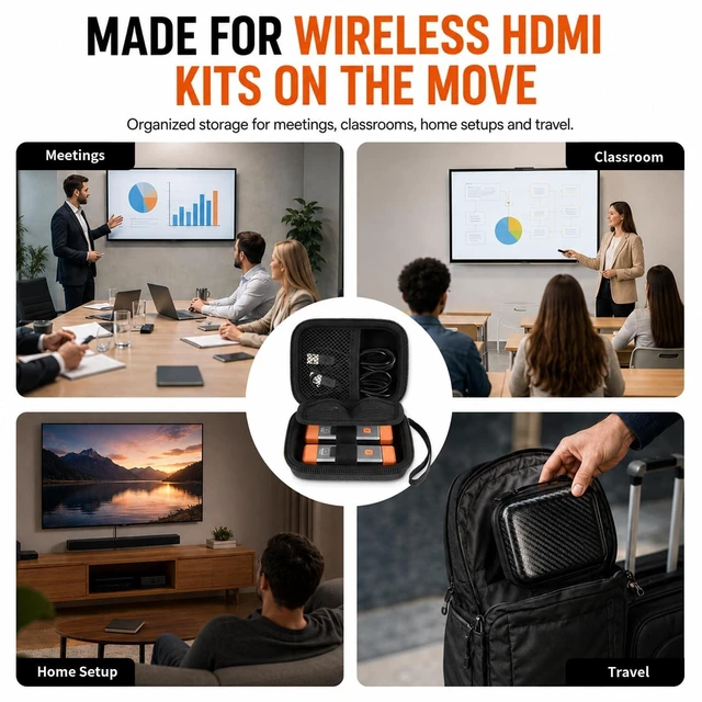 Alt view image 6 of 7 - Hard Case for ANJCTDD/for BRAIDOL/for Qisoable Wireless HDMI Transmitter for EVATEK/ for KVZOO, Elastic Hold-Down Straps, Separate Receiver Divider, Mesh Cable Pocket, Wrist Strap, Case Only