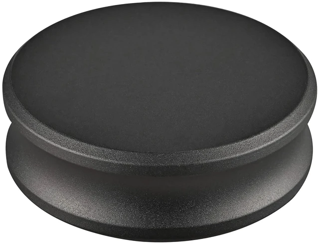 Main image of Record Weight Stabilizer for Turntables, Black Aluminum Low-profile aluminum body rests over the center spindle to help reduce record vibration and support steadier playback