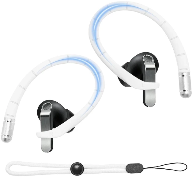 Main image of Ear Hooks for Samsung Galaxy Buds 4 Pro & Buds 4 Earbuds- White Titanium Alloy & Silicone Sports Ear Hooks with Anti-Lost Lanyard & Cleaning Cloth, Secure Fit for Running, Gym & Workout