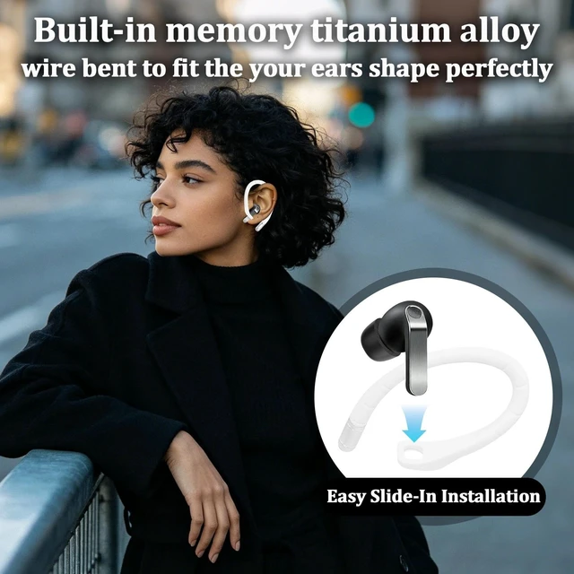 Alt view image 3 of 7 - Ear Hooks for Samsung Galaxy Buds 4 Pro & Buds 4 Earbuds- White Titanium Alloy & Silicone Sports Ear Hooks with Anti-Lost Lanyard & Cleaning Cloth, Secure Fit for Running, Gym & Workout